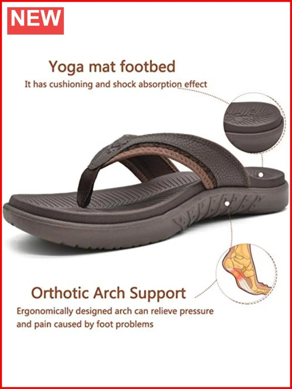Men's Orthotic Flip Flops Arch Support Thong Sandals Non-Slip Waterproof Sport